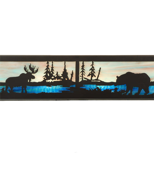 Meyda Lighting Moose & Black Bear 24" 4-Light Timeless Bronze Vanity Light With Sky Blue & Blue Green Ripple Shade Glass
