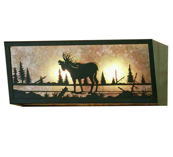 Meyda Lighting Moose Creek 16" 2-Light Craftsman Brown Vanity Light With Silver Mica Shade Glass