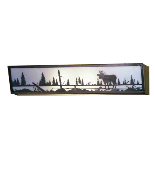 Meyda Lighting Moose Creek 31" 4-Light Antique Brass Vanity Light With White Shade Glass