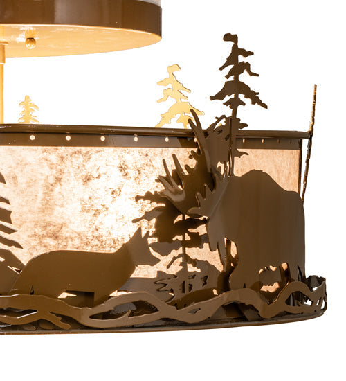 Meyda Lighting Moose & Fox 24" 4-Light Fawn Brown Flush Mount Light With Silver Mica Shade Glass