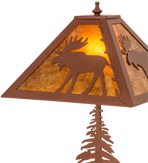 Meyda Lighting Moose Tall Pines 22" 2-Light Rust Table Lamp With Amber Mica Shade Glass