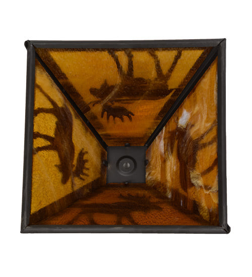 Meyda Lighting Moose Through the Trees 16" Oil Rubbed Bronze Frame With Honey Amber Shade Glass