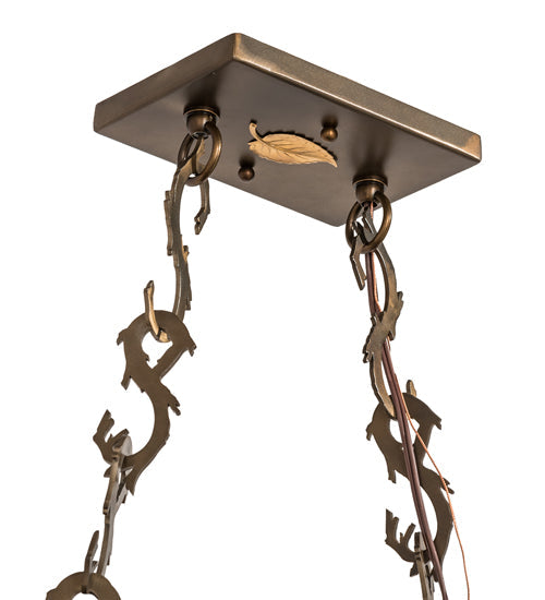 Meyda Lighting Moose Through the Trees 35" 6-Light Antique Copper Island Pendant Light With Silver Mica Shade Glass