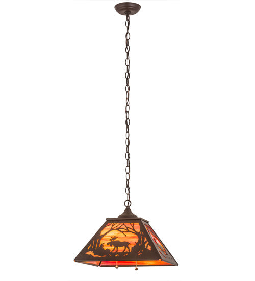 Meyda Lighting Moose at Dawn 22" 2-Light Cafe Noir Pendant Light With Orange Opal Art Shade Glass