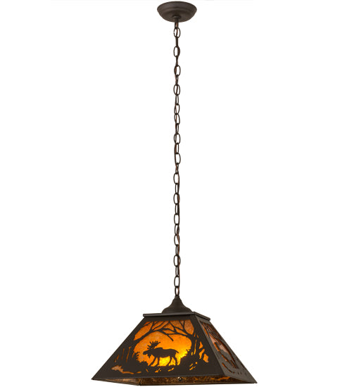 Meyda Lighting Moose at Dawn 23" 2-Light Oil Rubbed Bronze Pendant Light With Amber Mica Shade Glass