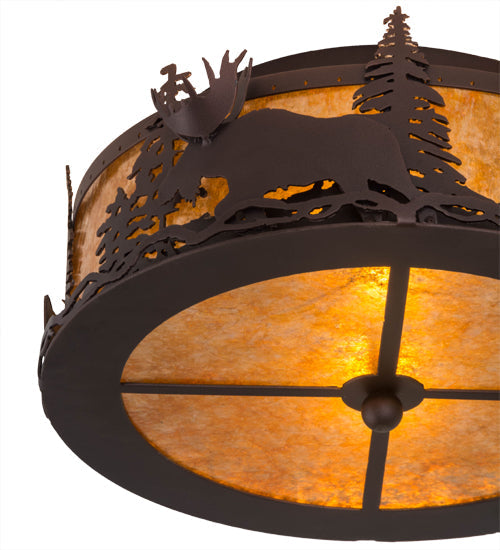 Meyda Lighting Moose at Dusk 18" 2-Light Mahogany Bronze Flush Mount Light With Amber Mica Shade Glass