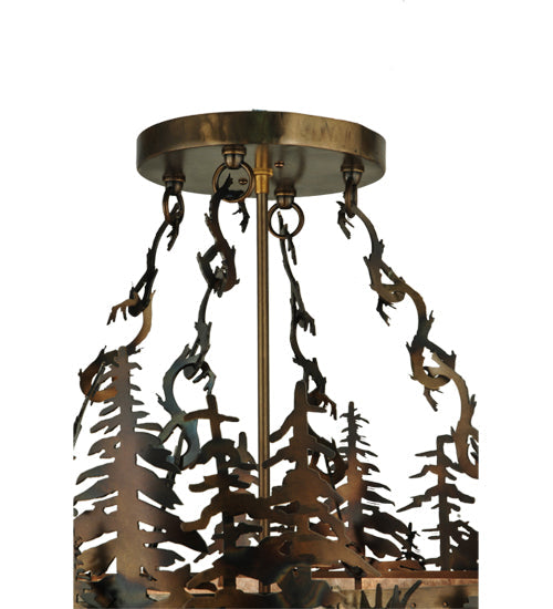 Meyda Lighting Moose at Dusk 23" 4-Light Light Burnished Antique Copper Inverted Pendant Light With Silver Mica Shade Glass