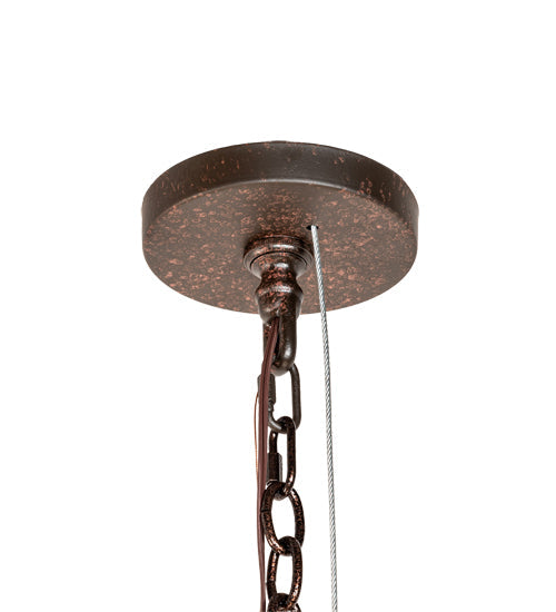 Meyda Lighting Moose at Dusk 54" 6-Light Rustic Nail Inverted Pendant Light With Amber Mica Shade Glass