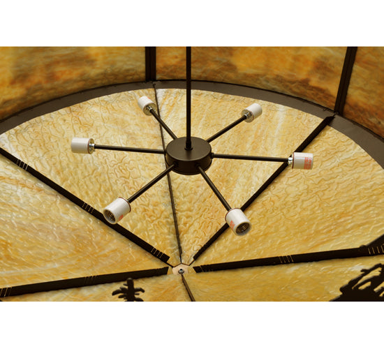 Meyda Lighting Moose at Dusk 56" 6-Light Timeless Bronze Inverted Pendant Light With Beige Shade Glass