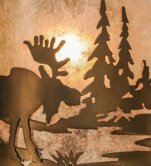 Meyda Lighting Moose at Lake 12" Antique Copper Wall Sconce With Silver Mica Shade Glass