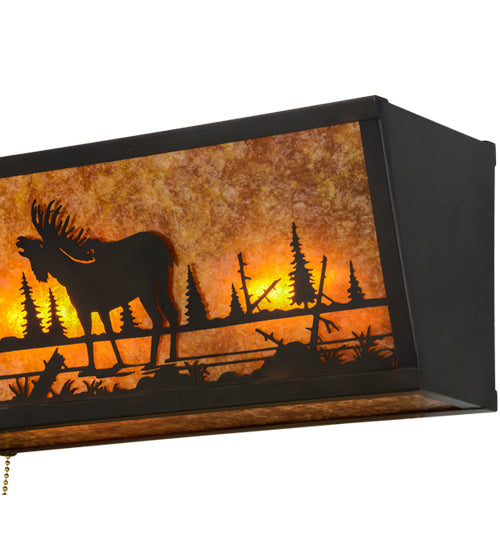 Meyda Lighting Moose at Lake 31" 4-Light Craftsman Brown Vanity Light With Amber Mica Shade Glass
