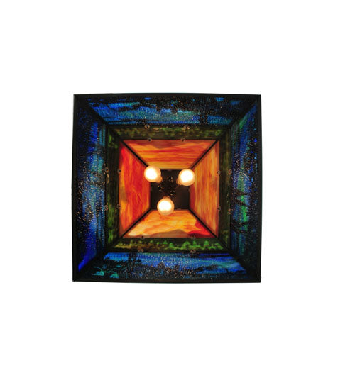 Meyda Lighting Moose at Lake 34" 3-Light Timeless Bronze Pendant Light With Multi-Colored Shade Glass