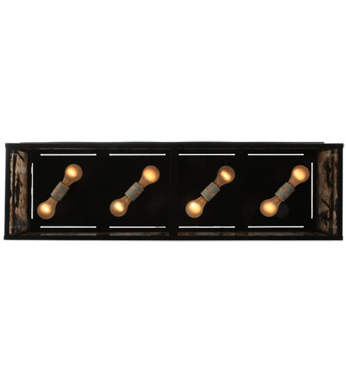Meyda Lighting Moose at Lake 44" 8-Light Textured Black Flush Mount Light With Silver Mica Shade Glass