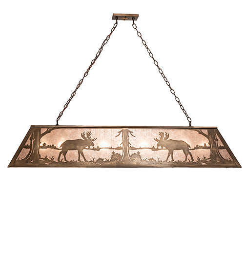 Meyda Lighting Moose at Lake 60" 9-Light Antique Copper Pendant Light With Silver Mica Shade Glass