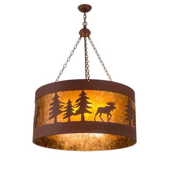 Meyda Lighting Moose on the Loose 32" 4-Light Rust Pendant Light With Amber Mica Shade Glass