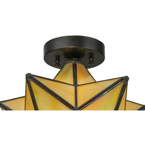 Meyda Lighting Moravian Star 12" Craftsman Brown Flush Mount Light With Beige Iridescent Shade Glass