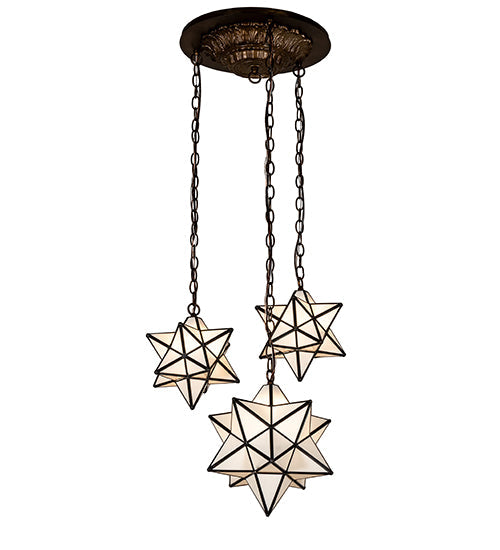Meyda Lighting Moravian Star 22" 3-Light Antique Copper Cascading Pendant Light With White Shade Glass
