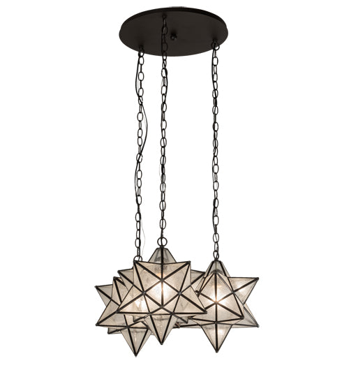 Meyda Lighting Moravian Star 23" 3-Light Oil Rubbed Bronze Cascading Pendant Light With Clear Seeded Shade Glass