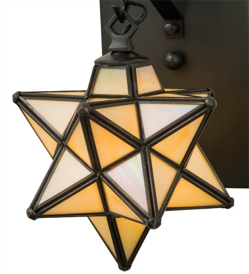 Meyda Lighting Moravian Star 8" Craftsman Brown Wall Sconce With Beige Iridescent Shade Glass
