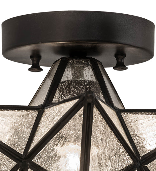 Meyda Lighting Moravian Star 9" Craftsman Brown Flush Mount Light With Clear Seeded Art Shade Glass