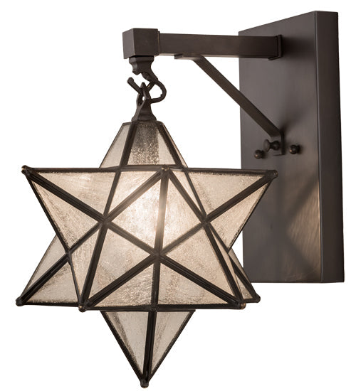 Meyda Lighting Moravian Star 9" Craftsman Brown Hanging Wall Sconce With Clear Seeded Shade Glass
