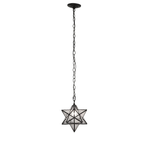 Meyda Lighting Moravian Star 9" Craftsman Brown Solar Black Mini Pendant Light With Clear Seeded Art Shade Glass