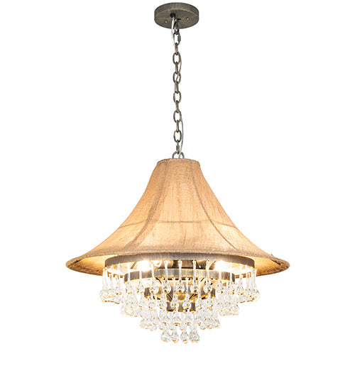 Meyda Lighting Mosier 28" 4-Light Antique Brass Pendant Light With Beige Burlap Fabric Shade