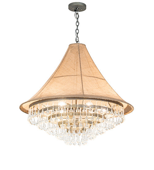 Meyda Lighting Mosier 36" 6-Light Antique Brass Pendant Light With Beige Burlap Fabric Shade