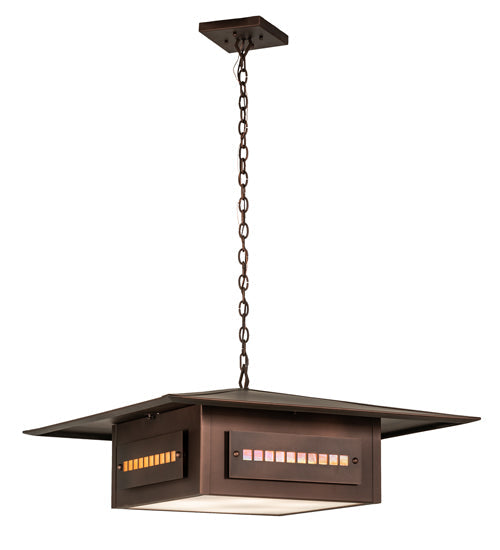 Meyda Lighting Moss Creek 48" 6-Light Cinnamon Coffee Metallic Stepping Stone Pendant Light With Beige Iridescent Glass & Statuario Idalight Shade
