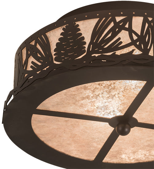 Meyda Lighting Mountain Pine 16" 2-Light Mahogany Bronze Flush Mount Light With Silver Mica Shade Glass