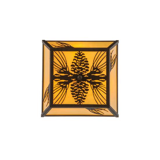 Meyda Lighting Mountain Pine 22" 3-Light Cafe Noir Flush Mount Light With Tawnyrock Idalight Shade Glass