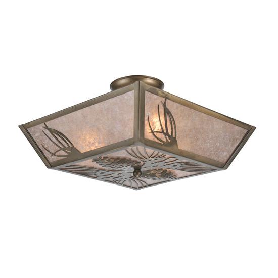 Meyda Lighting Mountain Pine 22" 4-Light Antique Copper Flush Mount Light With Silver Mica Shade Glass