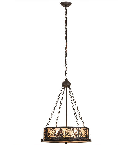 Meyda Lighting Mountain Pine 22" 4-Light Oil Rubbed Bronze Inverted Pendant Light With Silver Mica Shade Glass