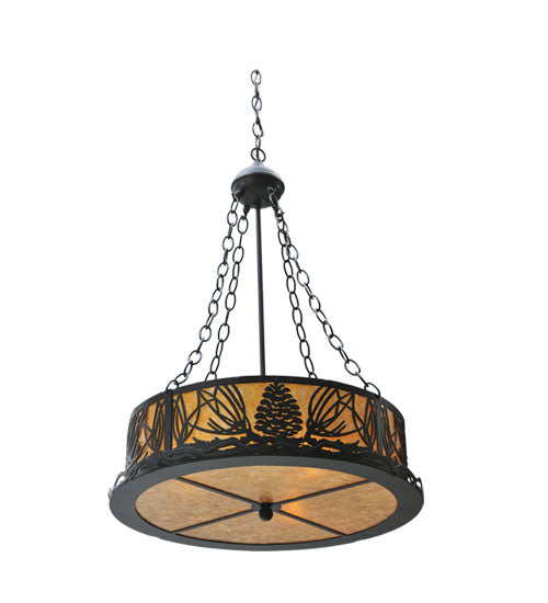 Meyda Lighting Mountain Pine 22" 4-Light Textured Black Inverted Pendant Light With Amber Mica Shade Glass