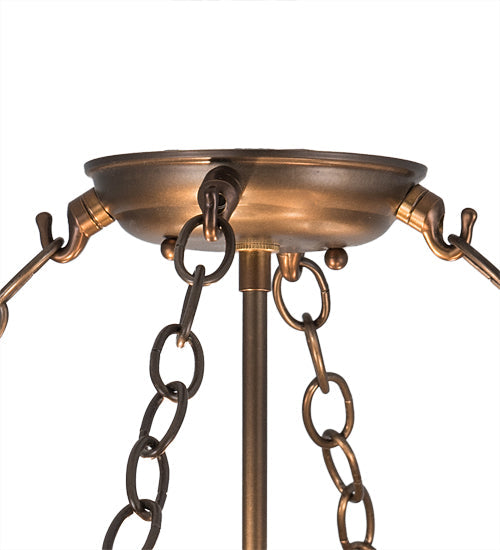 Meyda Lighting Mountain Pine 23" 4-Light Antique Copper & Green Needles Semi-flush Mount Light With Silver Mica Shade Glass