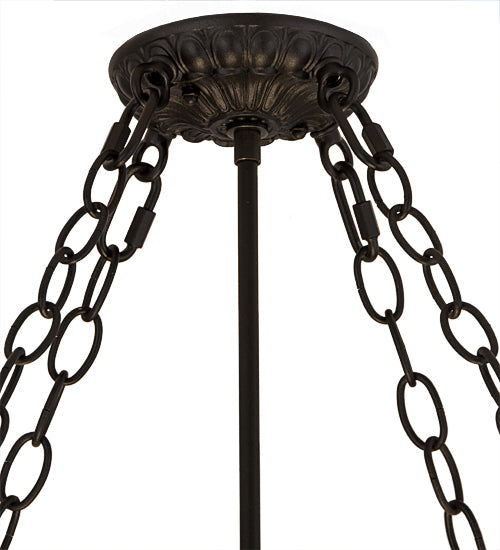 Meyda Lighting Mountain Pine 30" 8-Light Textured Black Semi-flush Mount Light With Amber Mica Shade Glass