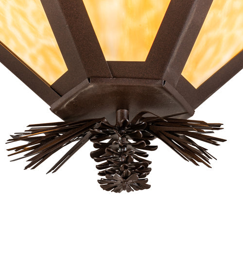 Meyda Lighting Mountain Pine 33" 4-Light Cafe Noir Inverted Pendant Light With Beige & Green Art Shade Glass