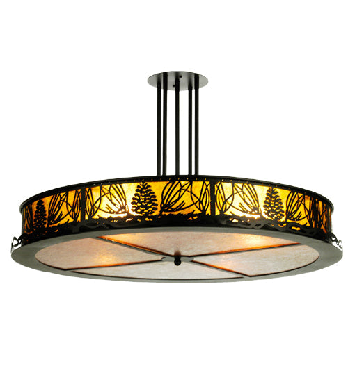 Meyda Lighting Mountain Pine 36" 4-Light Textured Black Semi-flush Mount Light With Amber Mica Shade Glass