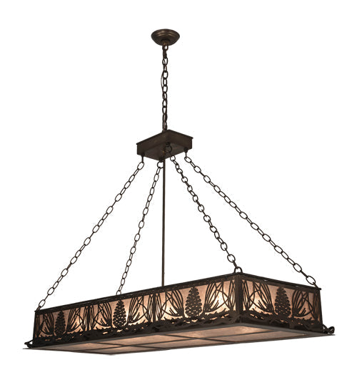 Meyda Lighting Mountain Pine 48" 8-Light Antique Copper Island Inverted Pendant Light With Silver Mica Shade Glass