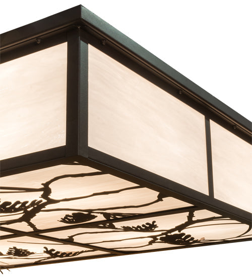 Meyda Lighting Mountain Pine 60" 12-Light Cafe Noir Rectangle Flush Mount Light With White Art Shade Glass