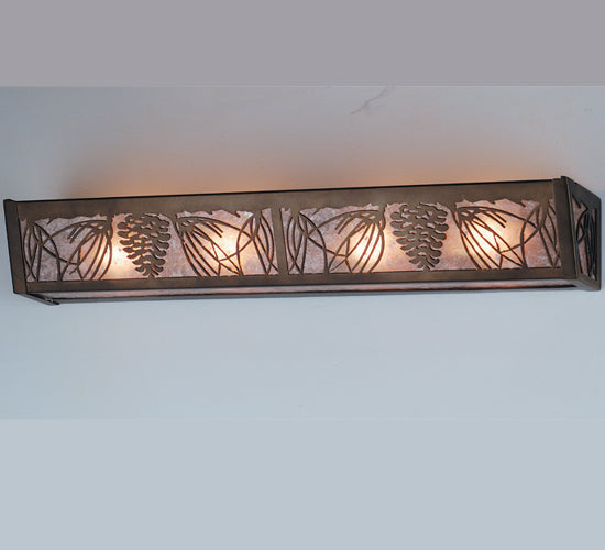 Meyda Lighting Mountain Pine 65126 30" 4-Light Antique Copper Vanity Light With Silver Mica Shade Glass