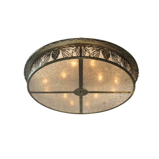 Meyda Lighting Mountain Pine 72" 12-Light Antique Copper Flush Mount Light With Silver Mica Shade Glass