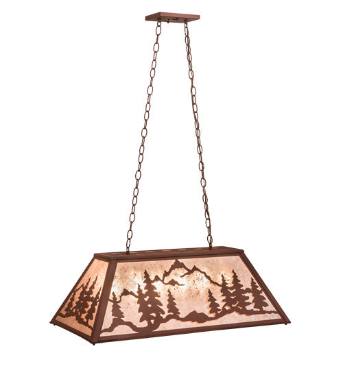 Meyda Lighting Mountain Range 33" 6-Light Rust Gros Ventre WY Island Pendant Light With Silver Mica Shade Glass