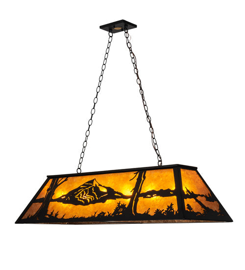 Meyda Lighting Mountain Range 48" 6-Light Textured Black Island Pendant Light With Amber Mica Shade Glass
