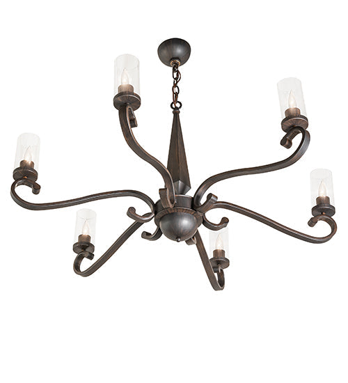 Meyda Lighting Muirfield 42" 6-Light Classic Rust Chandelier With Clear Shade Glass
