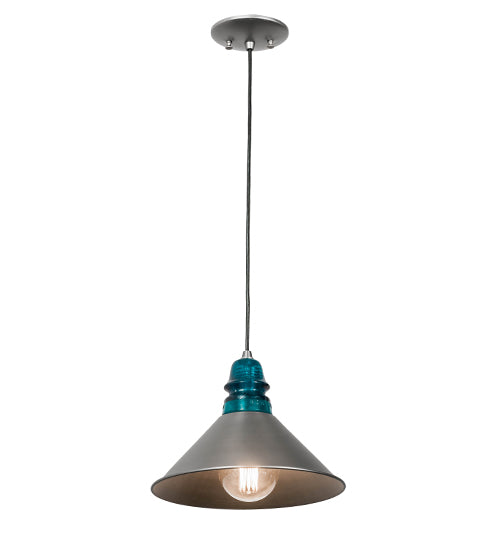 Meyda Lighting Muncie 12" Industrial Steel Pendant Light With Peacock Blue Insulator