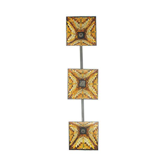 Meyda Lighting NUEVO 63" 3-Light Craftsman Brown Mission Island Pendant Light With Multi-Colored Shade Glass