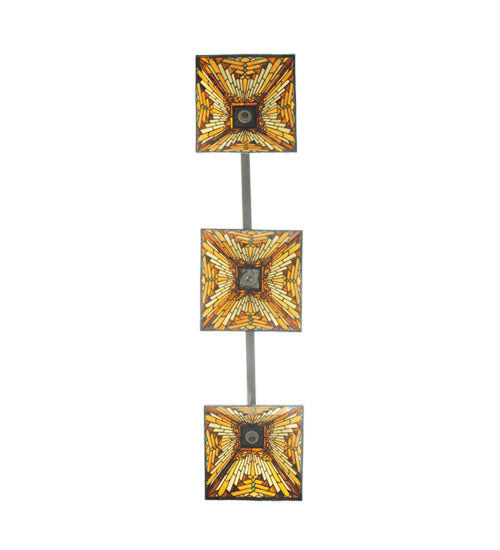 Meyda Lighting NUEVO 63" 3-Light Craftsman Brown Mission Island Pendant Light With Multi-Colored Shade Glass