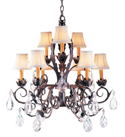 Meyda Lighting New Country French 26" 10-Light French Bronze Chandelier With Beige Textrene Shade