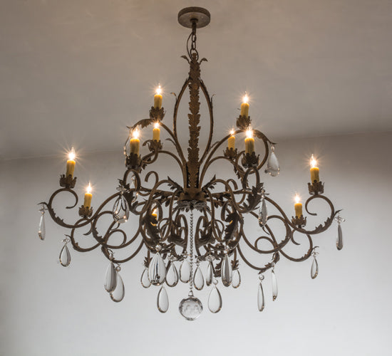 Meyda Lighting New Country French 50" 12-Light Pompeii Gold Chandelier With Faux Candlelight